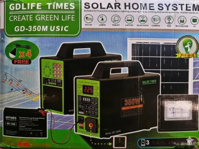 Солнечная домашняя система 350W 75W панель 4 лампы прожектор 220V AC.
