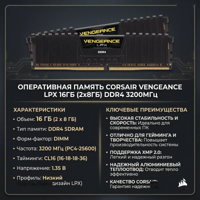 Оперативная память CORSAIR DDR4 - 16GB 3200 ноутбук — миниатюра 1