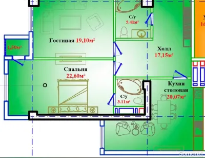 2-комн. квартира, 8 этаж, 92 м², Исмоили Сомони
