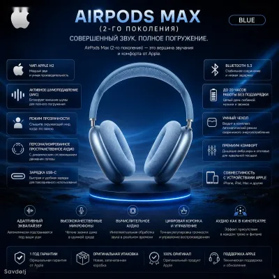 Наушники Apple AirPods Max, 2-го поколения, Wireless Over-Ear USB-C Blue