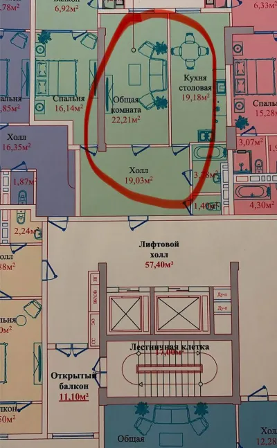 2-комн. квартира, 15 этаж, 90 м², Шохмансур