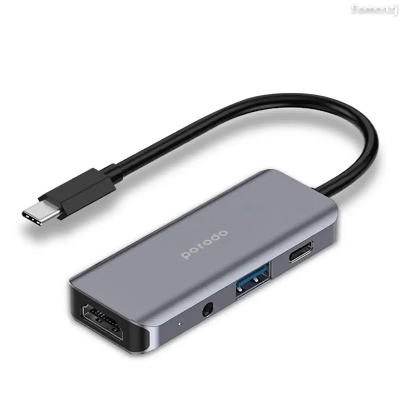 Адаптер Porodo 4in1 USB-C Hub Type-C PD 100W HDMI USB 3.5mm Aux серый