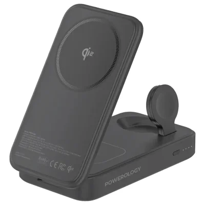 Зарядная станция с аккумулятором 10000 мAh Powerology Kickvolt Qi2 3 In 1 Magsafe Charger with 10000mAh Powerbank