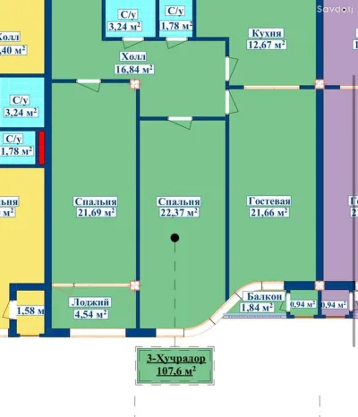 2-комн. квартира, 14 этаж, 72 м², И. Сомони