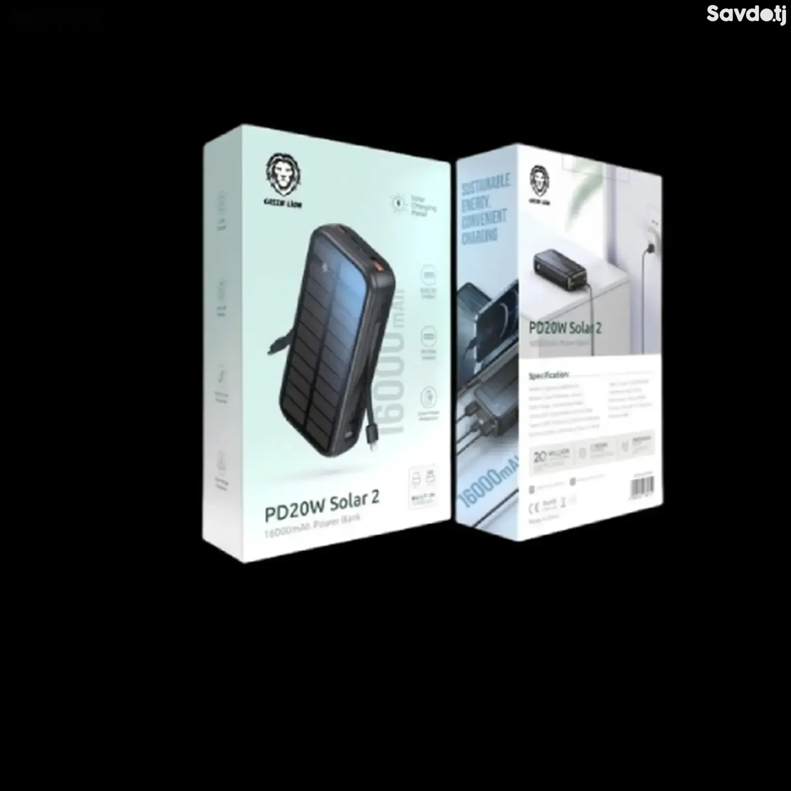 Внешний аккумулятор Green Lion PD20W Solar 2 16000 мАч черный