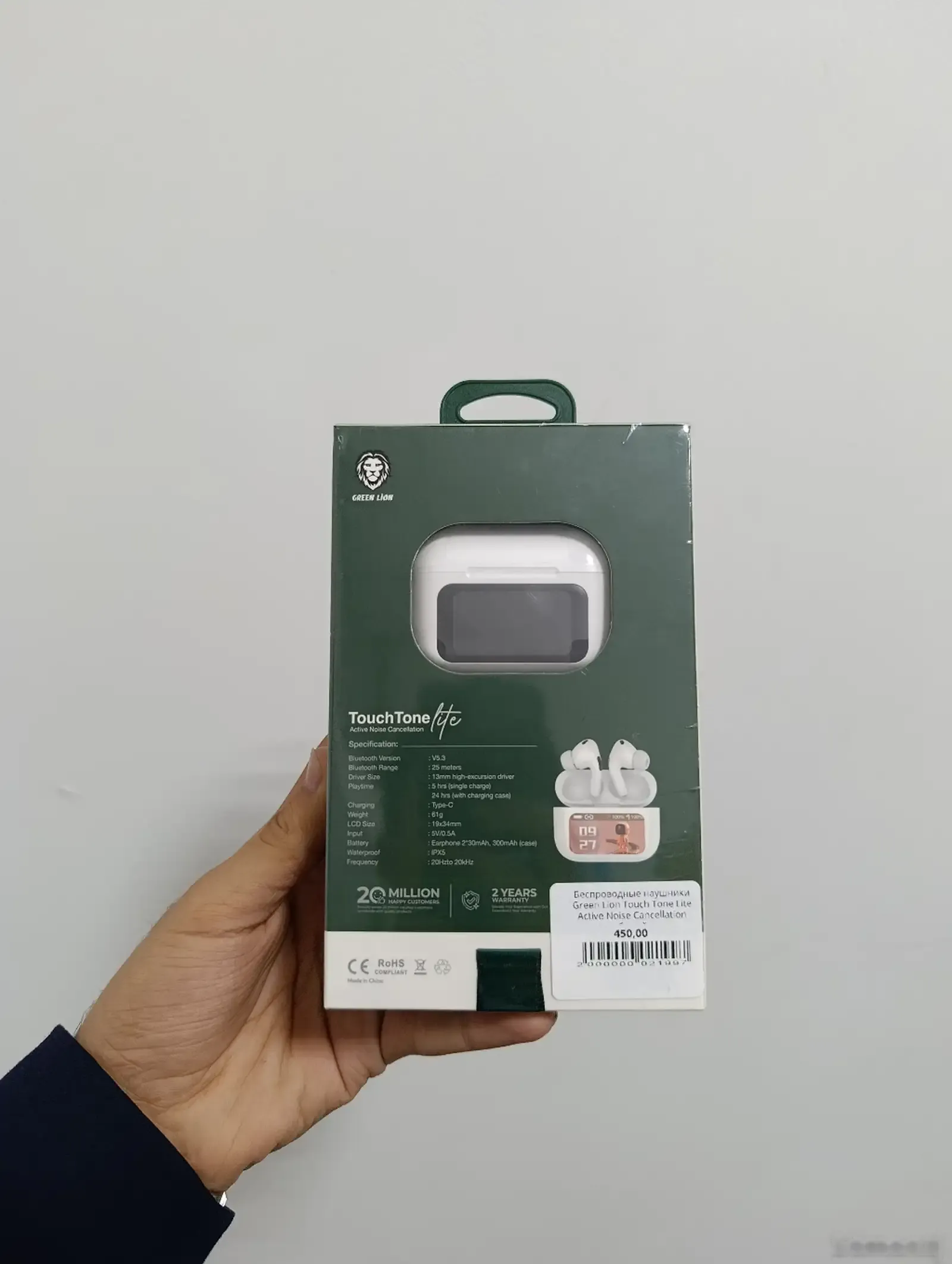 Беспроводные наушники Green Lion Touch Tone Lite Active Noise Cancellation белый