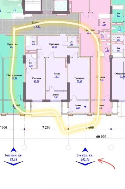 2-комн. квартира, 14 этаж, 102 м², Шохмансур