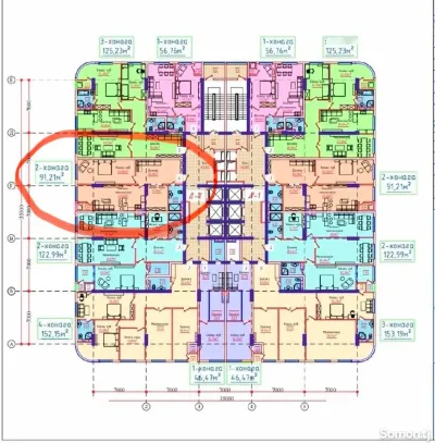 2-комн. квартира, 19 этаж, 92 м², Сино