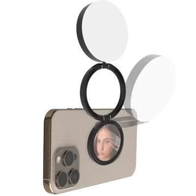 Свет для селфи  Porodo Lifestyle 360°  Rotatable Foldable Magnetic Suction Flip  with 180° Tricolor Fi ll Light Adjustment  and Compact Mirror