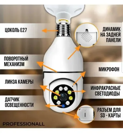 Поворотная камера видеонаблюдения / камера лампочка для дома