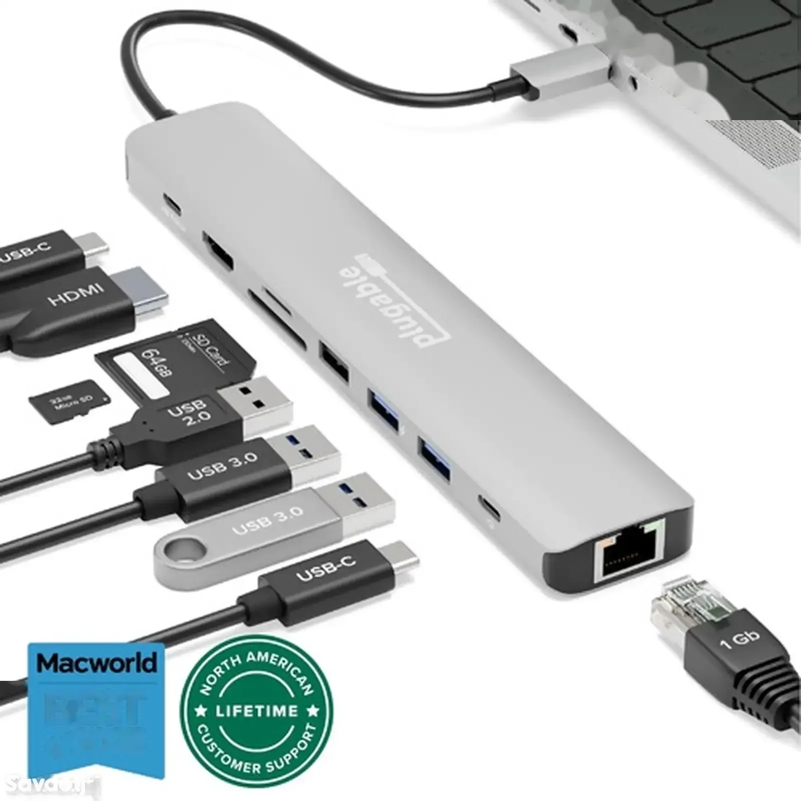 Портативный хаб Porodo 9in1 USB-C Hub Type-C PD 100W HDMI Ethernet USB SD Card