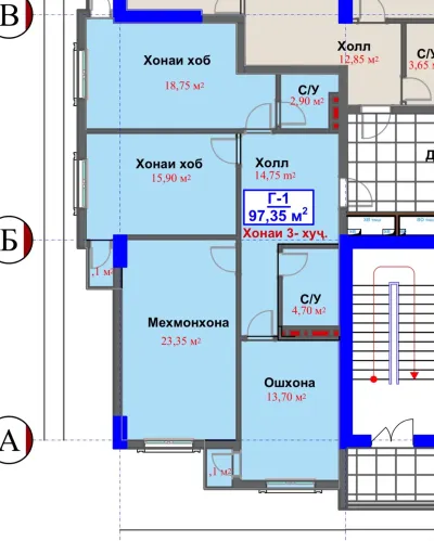 3-к квартира, 6 этаж, 97 м², Ёвар главный / Сим Сим / Артел