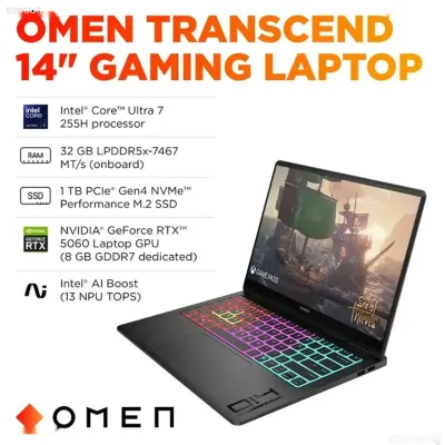 Ноутбук HP OMEN Transcend 14-fb1013dx, Ultra 7 255H, 32GB, 1TB, RTX 5060 8GB