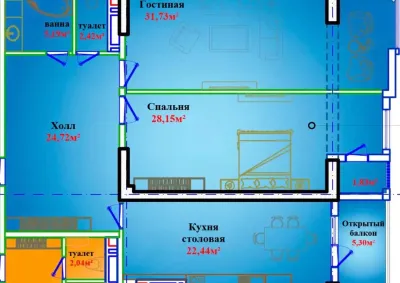 2-комн. квартира, 8 этаж, 123 м², Исмоили Сомони