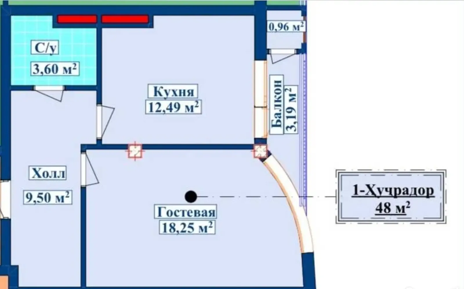 1-комн. квартира, 9 этаж, 48 м², И.Сомони