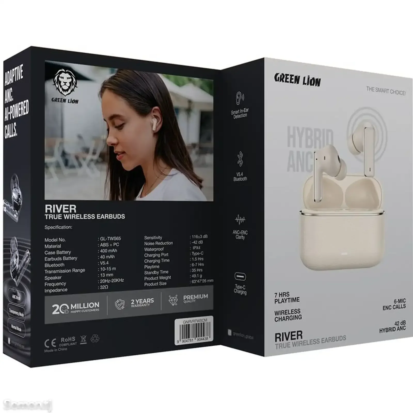 Беспроводные наушники Green Lion River True Wireless Earbuds кремовый
