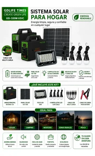Солнечная домашняя система GDLIFE TIMES GD-350M USIC | 350W | 75W панель | 24