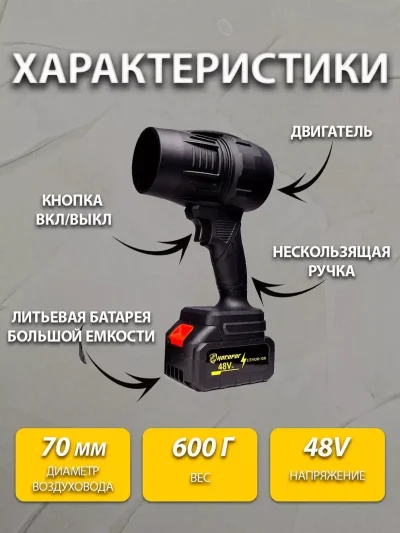 Воздуходувка аккумуляторная для авто и сада — миниатюра 2