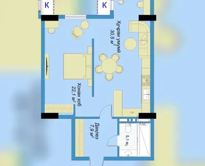 2-комн. квартира, 5 этаж, 66 м², Сомони, Бурак