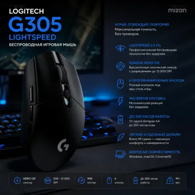 Игровая мышь Logitech G305 LIGHTSPEED Wireless Gaming Mouse White