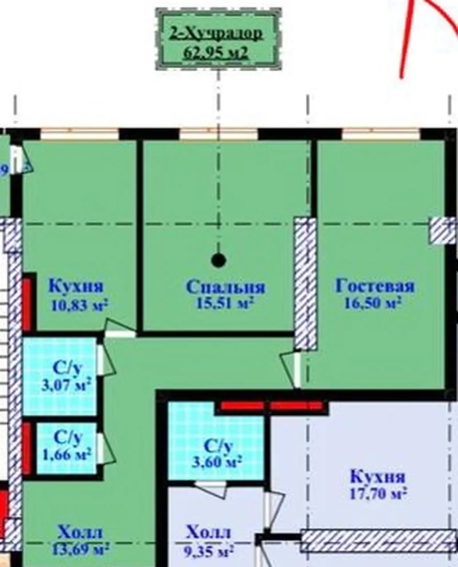 2-комн. квартира, 13 этаж, 63 м², Ашан, Кафе Бодом