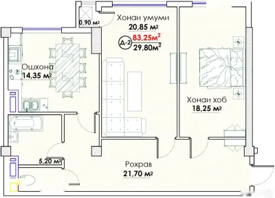 2-комн. квартира, 11 этаж, 84 м², И. Сомони