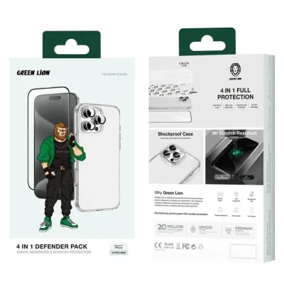 Green Lion 4 In 1 Defender Pack iPhone 16 Pro Max - Clear