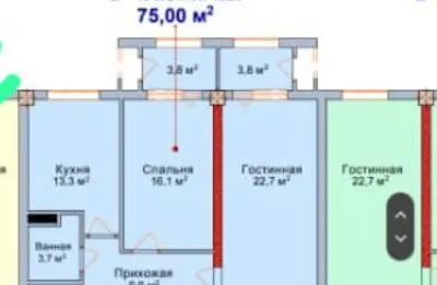 2-комн. квартира, 15 этаж, 75 м², Чулочка, Супермаркет Релакс