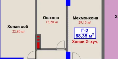 2-комн. квартира, 6 этаж, 88 м², Битонка Сим Сим Ёвар главни Артел