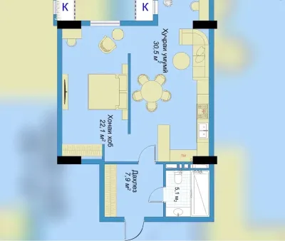 2-комн. квартира, 5 этаж, 66 м², Назди Бурак