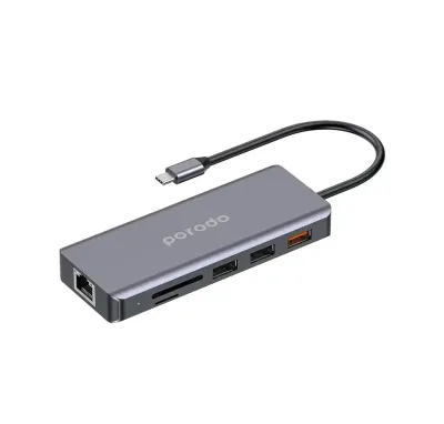 Портативный хаб Porodo 9in1 USB-C Hub Type-C PD 100W HDMI Ethernet USB SD Card 3
