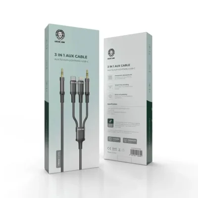 КАБЕЛЬ 3 IN 1 AUX CABLE GREEN LION