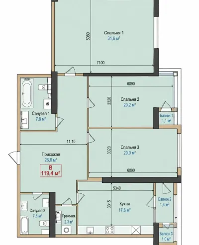 3-комн. квартира, 16 этаж, 139 м², Овир