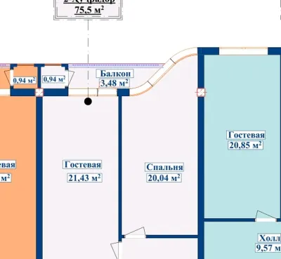 2-комн. квартира, 6 этаж, 76 м², И.Сомонӣ