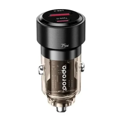Автомобильное зарядное устройство Porodo 75W Transparent Dual  Port Car Charger PD 45W QC 30W