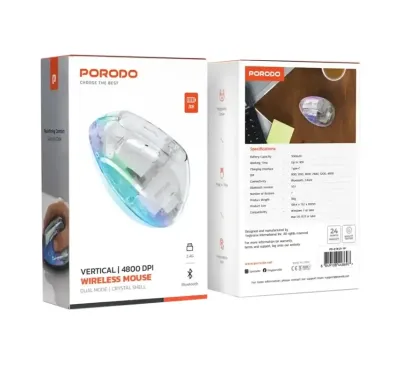 Мышь Porodo Vertical 4800 DPI Wireless Mouse Transparent