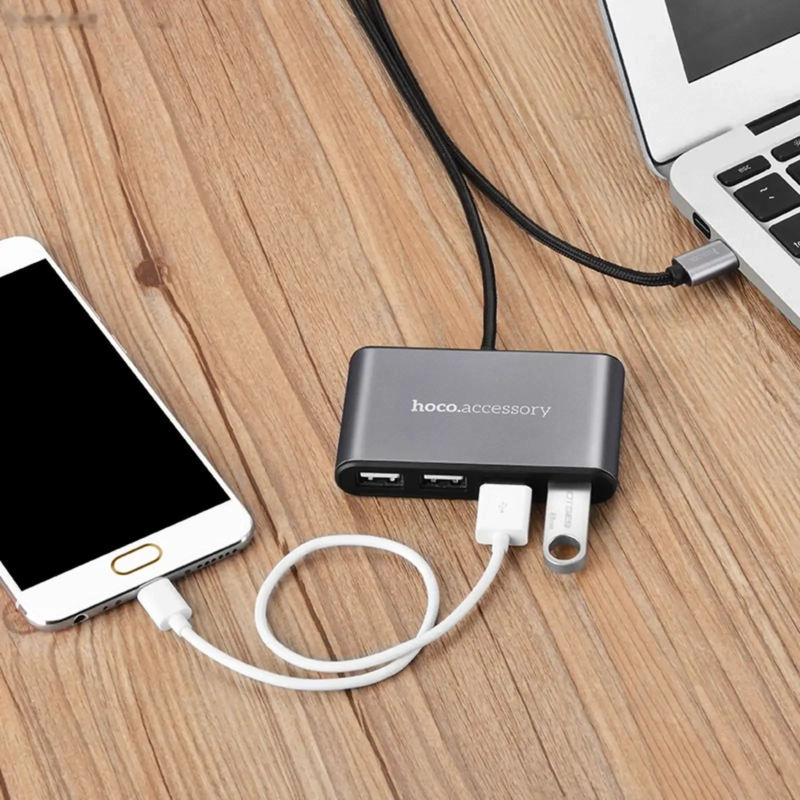 USB-концентратор Носo HB3 Type C to 4USB Silver серый