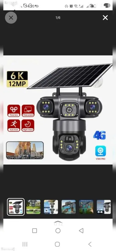 Солнечная камера видеонаблюдения 4G с 3 объективами HD 12 МП 6K