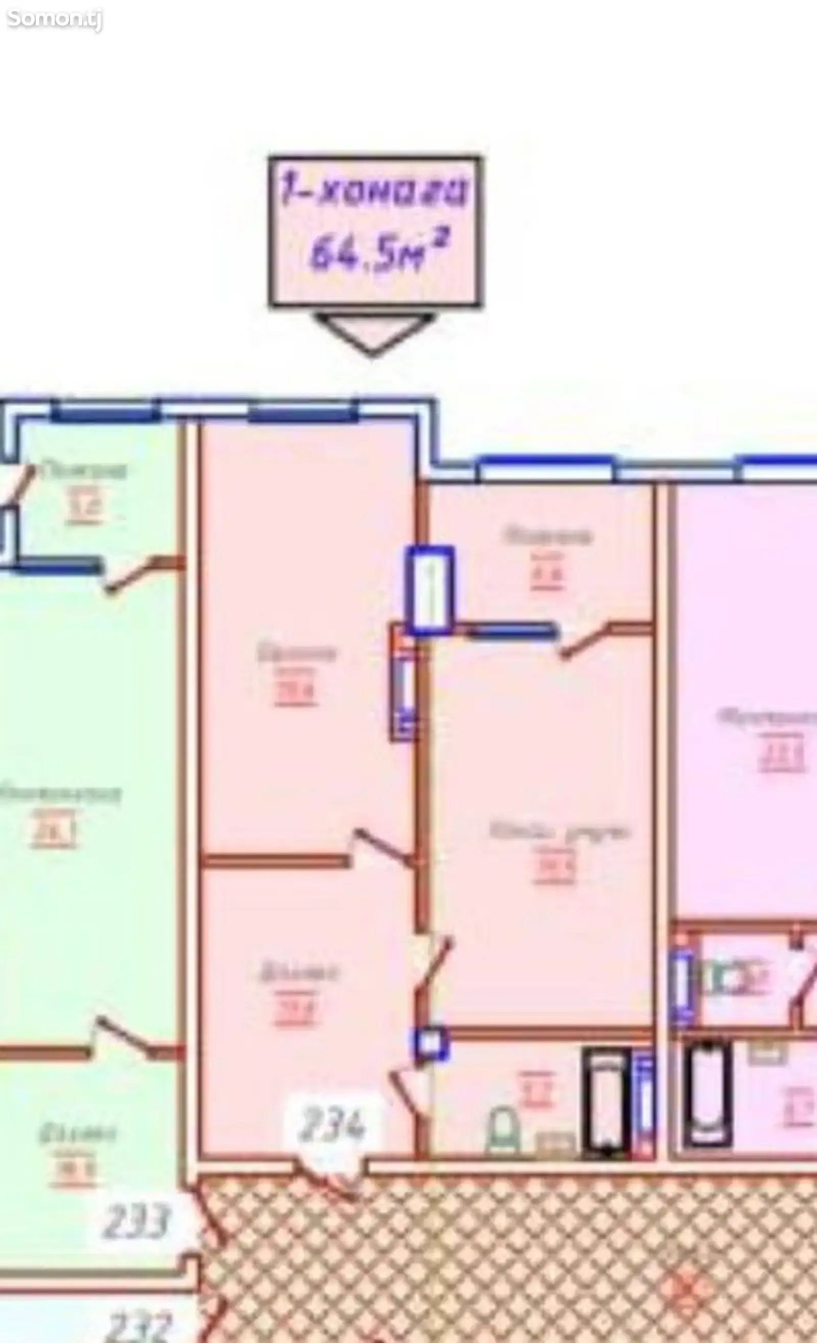 2-комн. квартира, 16 этаж, 64 м², и.Сомони