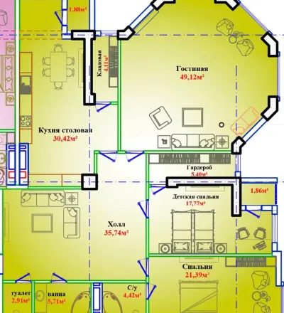 3-комн. квартира, 8 этаж, 183 м², Сомони