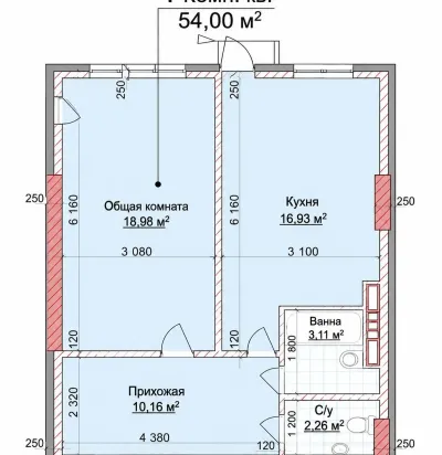 1-комн. квартира, 10 этаж, 54 м², Сино