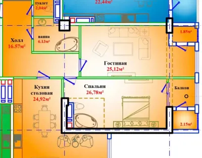 3-комн. квартира, 8 этаж, 105 м², Исмоили Сомони