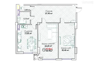 2-комн. квартира, 5 этаж, 100 м², И. Сомони
