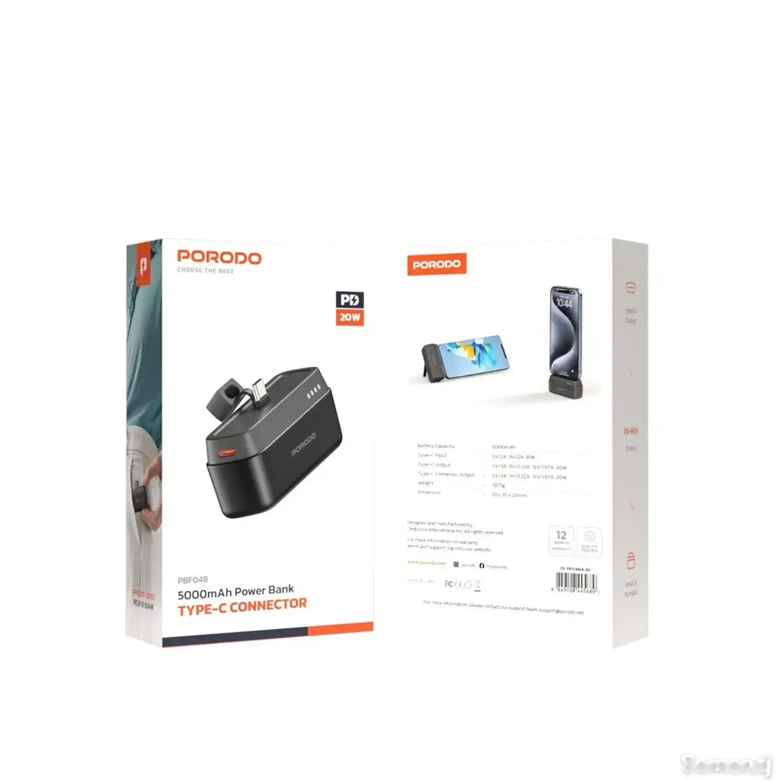Внешний аккумулятор Porodo 5000mAh Power Bank with Type-C Connector черный