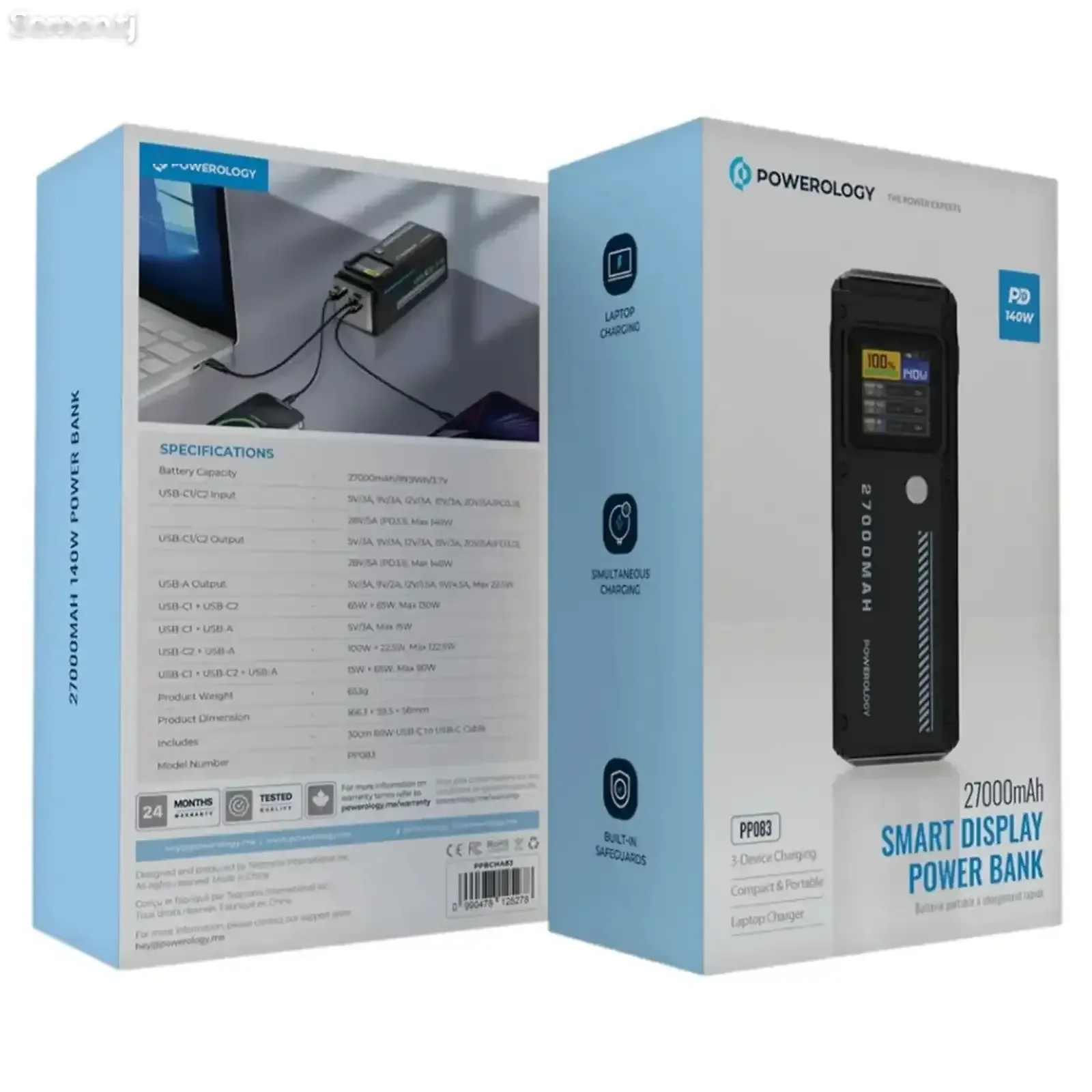 Внешний аккумулятор Powerology 27000mAh Smart Display Power Bank 140W