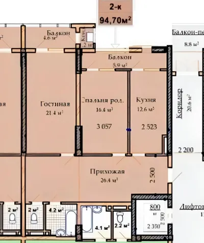 2-комн. квартира, 14 этаж, 95 м², Стадион Спартак, Симург, Роддом 1