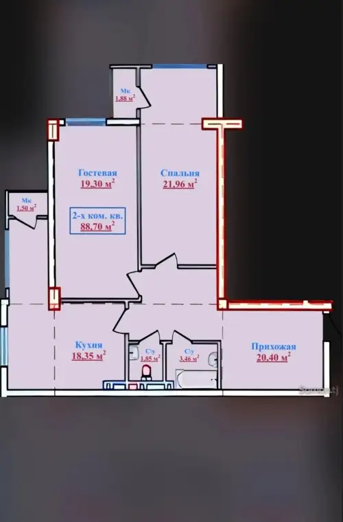 2-комн. квартира, 3 этаж, 89 м², И. Сомони