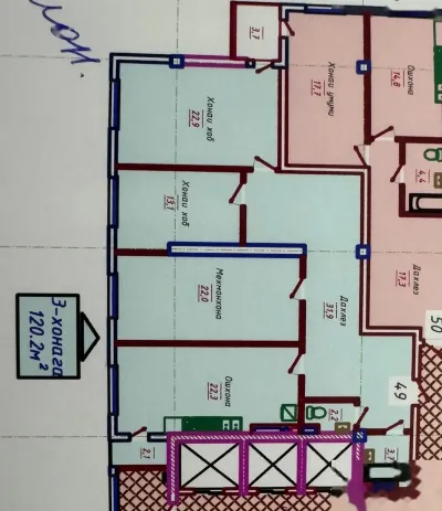 3-комн. квартира, 9 этаж, 121 м², И. Сомони