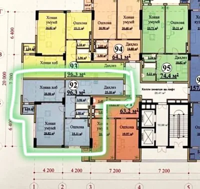 2-комн. квартира, 9 этаж, 96 м², Исмоили Сомони