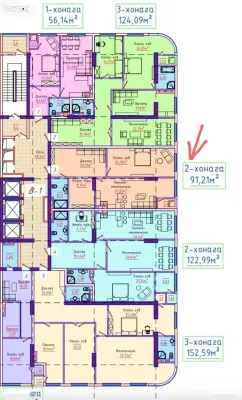 2-комн. квартира, 10 этаж, 91 м², сино